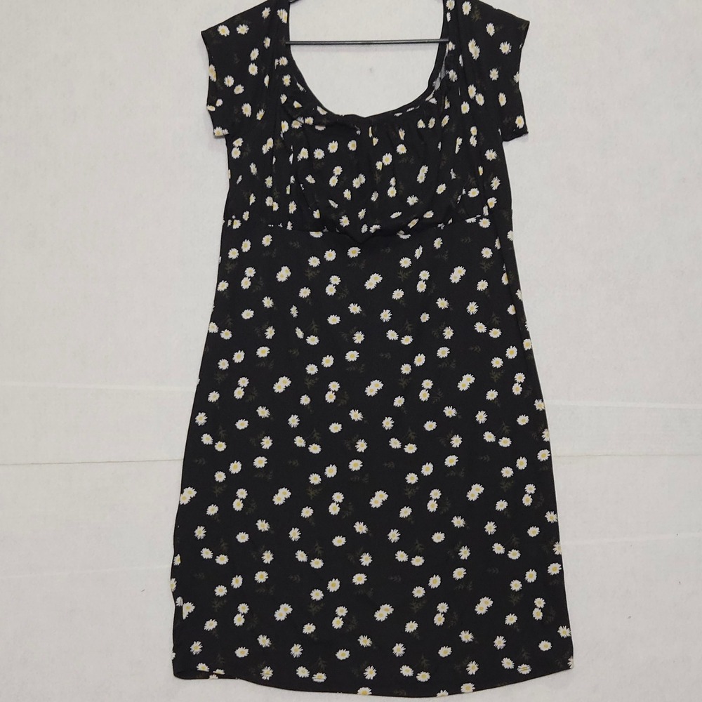 JforJustify Black Daisy Print Off Shoulder Short Sleeve Midi Dress‎ ptp 22.5"
